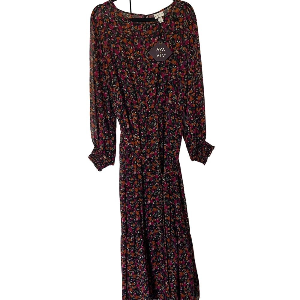 Ava & Viv Women's Plus Size Floral Print Long Sleeve Dress - Size 3X - NWT
